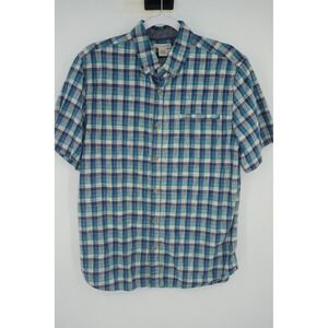 Carbon2cobalt Shirt Blue Green Plaid Short Sleeve Button Up Cotton Men's M